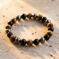 "3 Protections" Bracelet in Tiger's Eye, Hematite & Black Obsidian 6