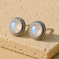 White Labradorite Button Earrings 1