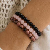 Trio of "Peace and Balance" Bracelets in Onyx, Rose Quartz & Rhodonite 4