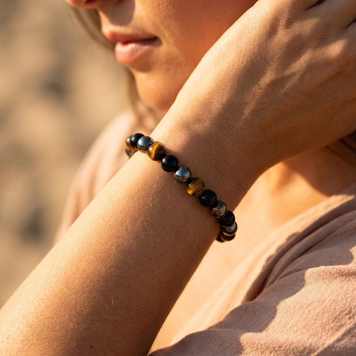 "3 Schutz" Armband aus Tigerauge, Hämatit & Schwarzem Obsidian