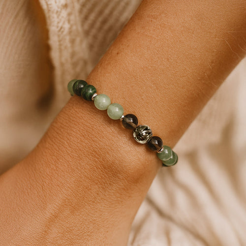 Armband „Chance & Protection“ aus Aventurin, Malachit und Rauchquarz