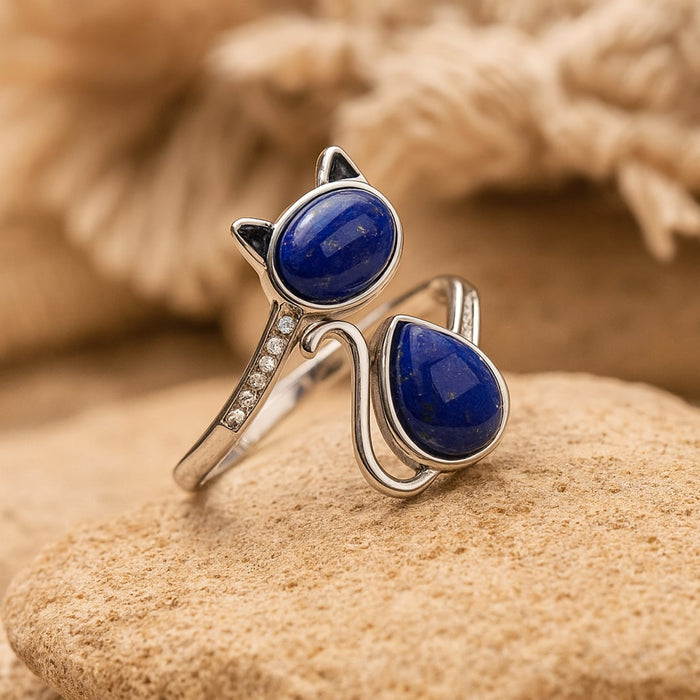 Verstellbarer „Katzen“-Ring aus Lapislazuli