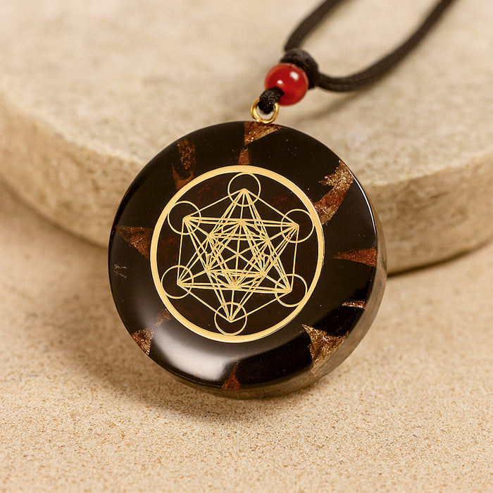 Orgonite Pendant "Metatron Cube" in Obsidian & Garnet