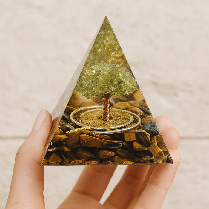 Orgonite "Surya - Tree of Happiness" in Tiger's Eye & Peridot