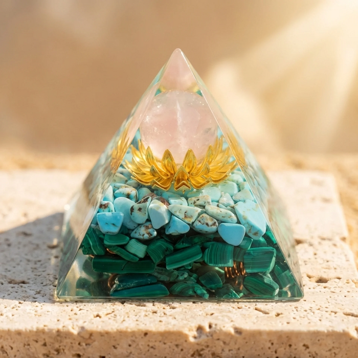 Orgonite "Lotus of Harmony" in Rose Quartz, Turquoise & Malachite