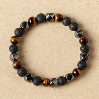 Triple Protection Bracelet in Lava Stone, Tiger's Eye & Hematite 3