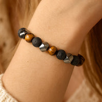 Triple Protection Bracelet in Lava Stone, Tiger's Eye & Hematite 4
