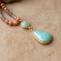 Ethnic Mala Necklace in Turquoise, Amazonite, Rose Quartz & Rhodonite 4
