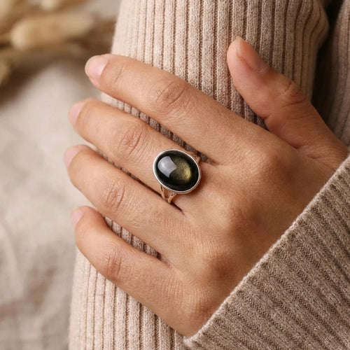 "Aura" Verstellbarer Ring aus Golden Obsidian