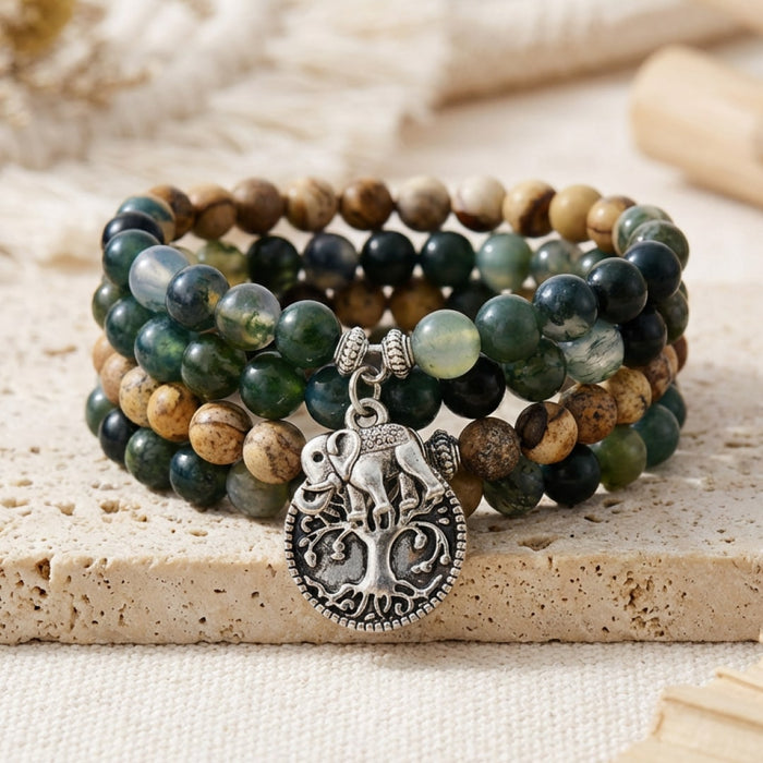 "Gaia" Mala Bracelet in Moss Agate & Landscape Jasper