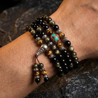 Buddhist Mala Bracelet in Black & Gold Obsidian 4