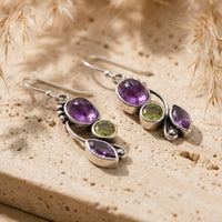 "Earrings 'Cascade of Serenity' in Amethyst & Peridot" 4