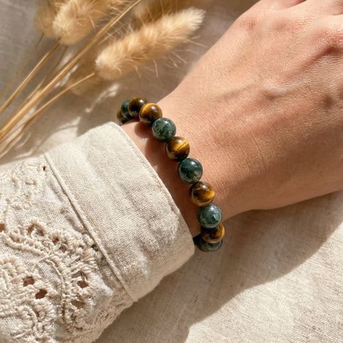 Armband "Balance & Schutz" aus Tigerauge & Moosachat