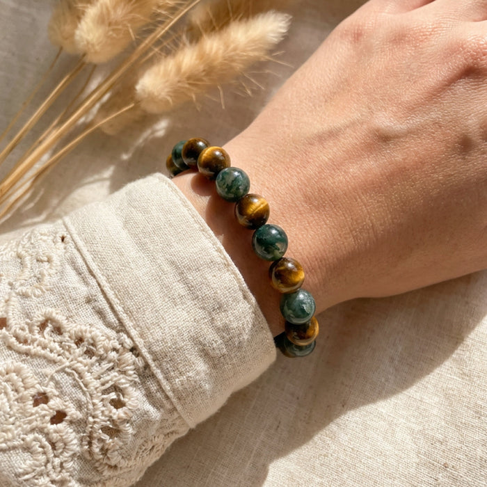 Armband "Balance & Schutz" aus Tigerauge & Moosachat