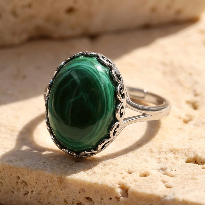 Verstellbarer Ring „Metamorphose“ aus Malachit