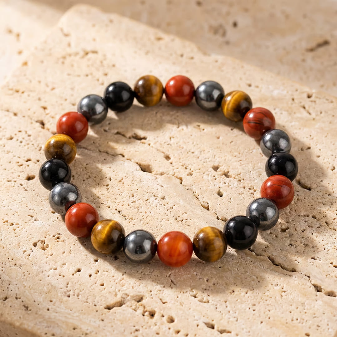 "Anchoring & Protection" Bracelet in Tourmaline, Red Jasper, Hematite & Tiger Eye