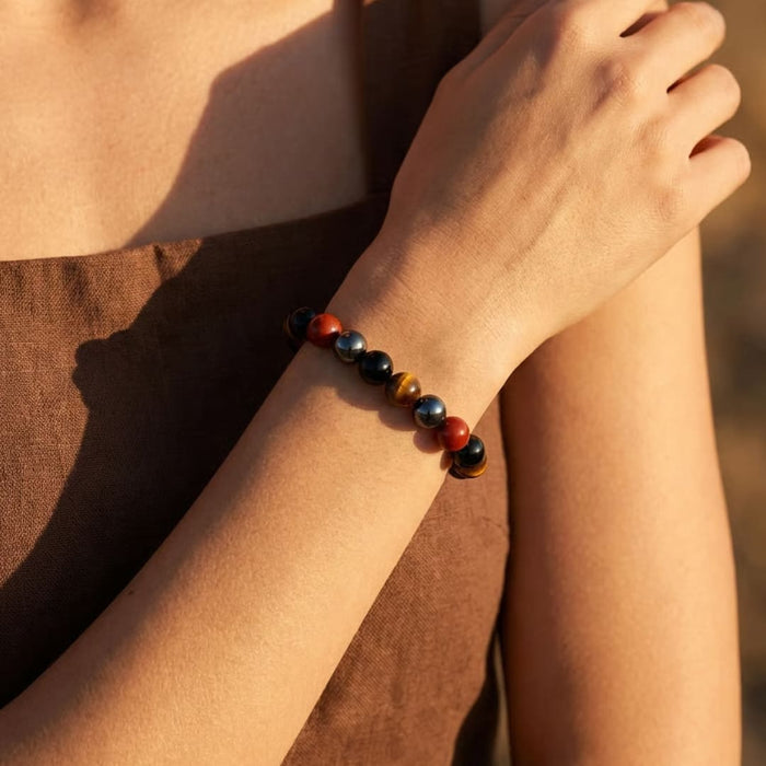 "Anchoring & Protection" Bracelet in Tourmaline, Red Jasper, Hematite & Tiger Eye