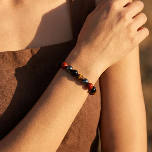 "Anchoring & Protection" Bracelet in Tourmaline, Red Jasper, Hematite & Tiger Eye