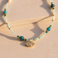 "Protective Eye & Inner Serenity" Necklace in Amazonite & Apatite 1