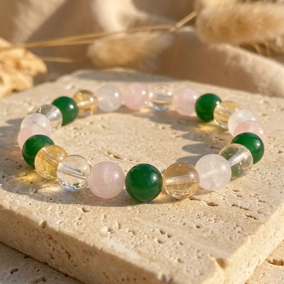 "Chance & Opportunity" Bracelet in Aventurine, Citrine, Rose Quartz & Rock Crystal
