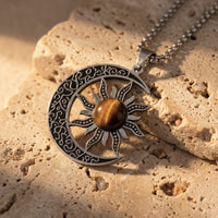 "Cosmic Balance Moon-Sun" Pendant in Tiger's Eye 4