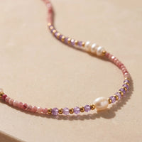 "Radiance of Serenity" Necklace in Rhodonite, Amethyst & Freshwater Pearls 4