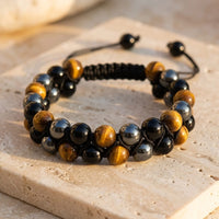 "Triple Protection" Braided Bracelet in Hematite, Tiger Eye & Obsidian 1