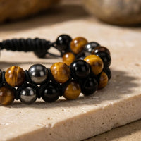 "Triple Protection" Braided Bracelet in Hematite, Tiger's Eye & Obsidian 3