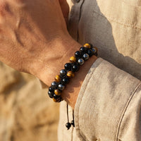 "Triple Protection" Braided Bracelet in Hematite, Tiger Eye & Obsidian 2