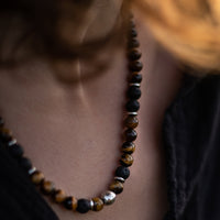 "Earth & Fire Energy" Necklace in Lava Stone & Tiger's Eye 2