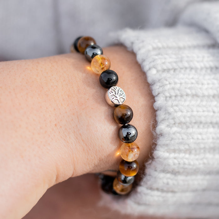 Armband "Kraft & Licht" aus Tigerauge, Citrin, Hämatit & Obsidian