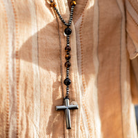 "Protection" Rosary Necklace in Tiger Eye 4