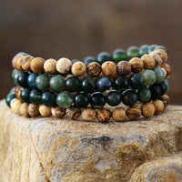 "Mala" Bracelet "Gaia" in Moss Agate & Landscape Jasper 4