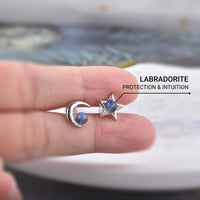 "Lunar Star" Earrings in Labradorite & Silver Metal 6