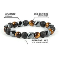 Triple Protection Bracelet in Lava Stone, Tiger's Eye & Hematite 9
