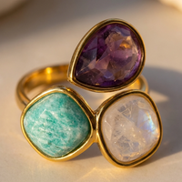"Soft Dawn" Ring in Amazonite, Rose Quartz & Amethyst 3