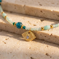 "Protective Eye & Inner Serenity" Necklace in Amazonite & Apatite 3