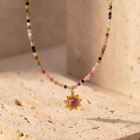 "Aura Viva" Necklace in Tourmaline & Rhodonite 1