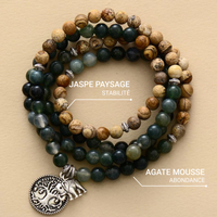 "Gaia" Mala Bracelet in Moss Agate & Landscape Jasper 5