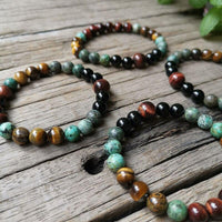 "Protective Energies" Bracelet in Tiger Eye, Bull Eye, African Turquoise & Onyx 4