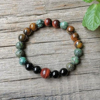 "Protective Energies" Bracelet in Tiger Eye, Bull Eye, African Turquoise & Onyx 3
