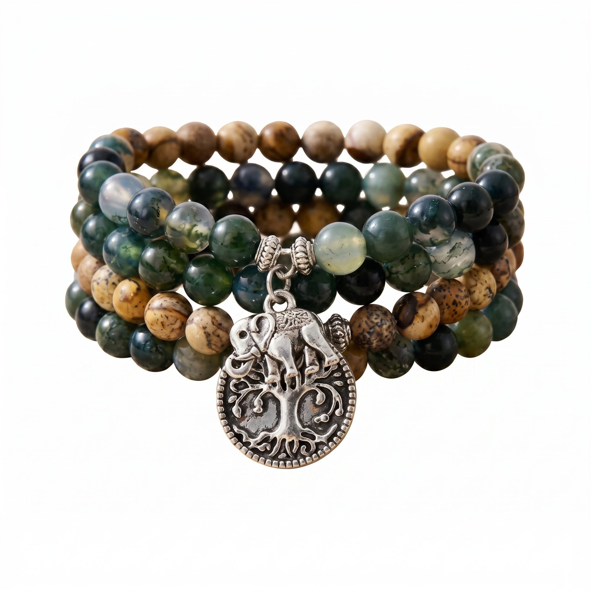 "Mala" Bracelet "Gaia" in Moss Agate & Landscape Jasper